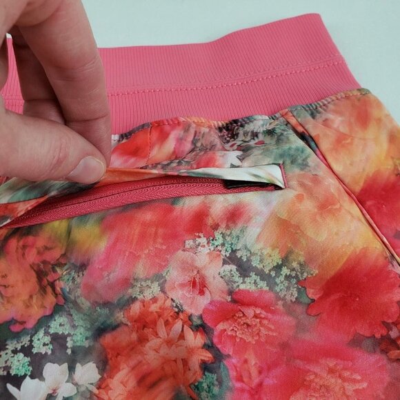 Athleta Brooklyn Printed Floral Shorts Womens 2 Pink Orange Zip Pocket Active - Picture 4 of 9
